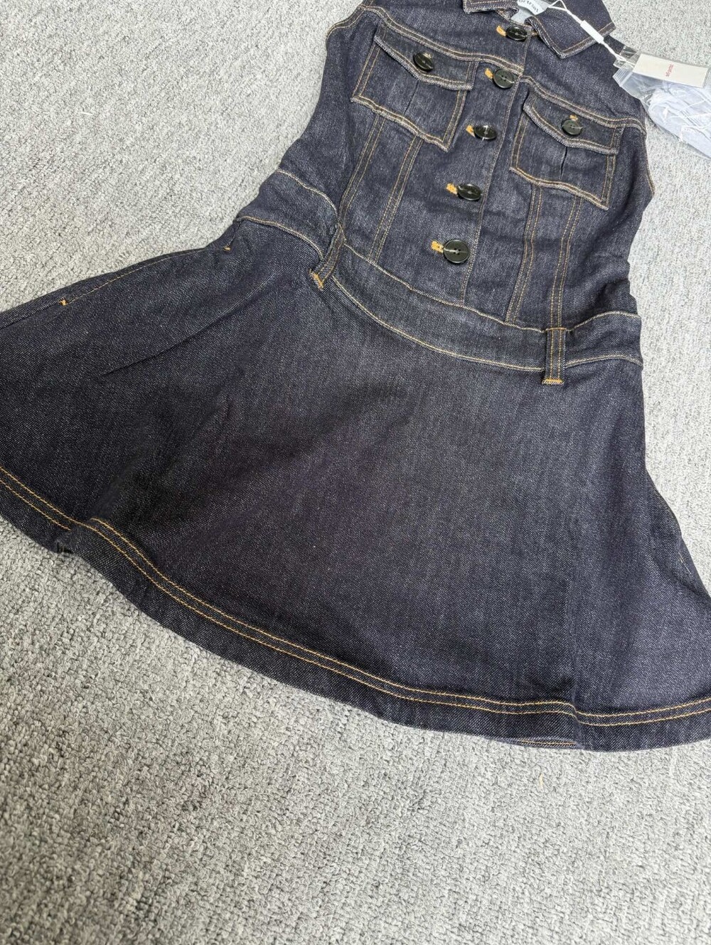 Self Portrait Indigo Denim Flared Mini Dress - Picture 9 of 14